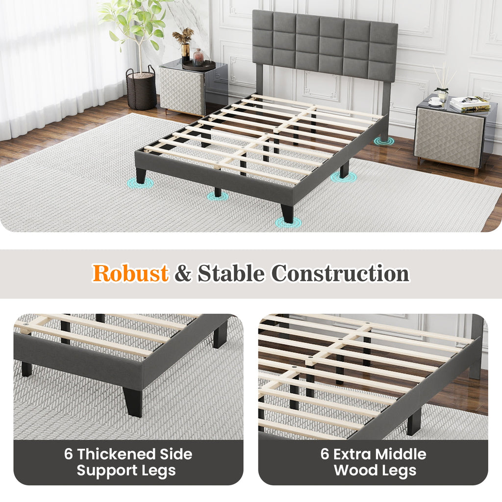 Corey Full Size Modern Linen Bed Frame with Adjustable Headboard-Gray
