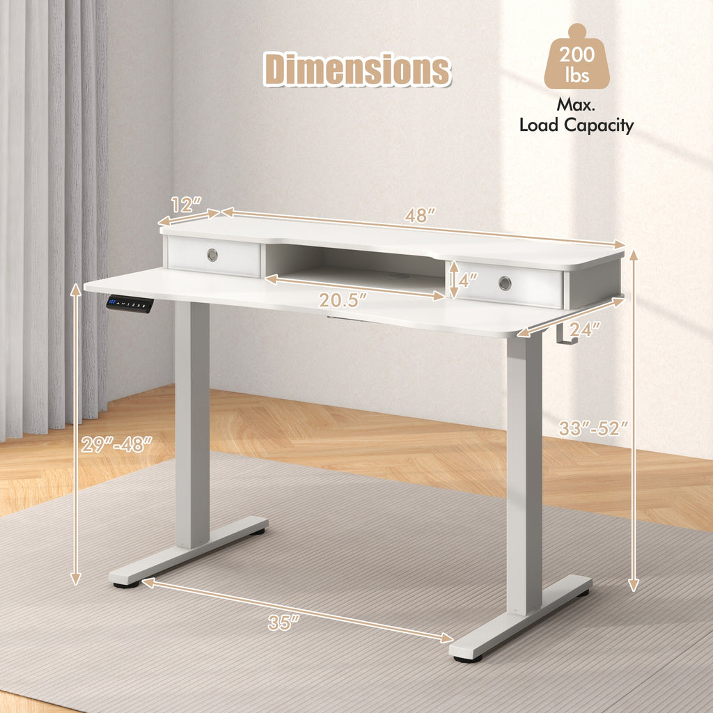 Arlo 48" Electric Height Adjustable Standing Desk with Drawers – White