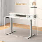 Arlo 48" Electric Height Adjustable Standing Desk with Drawers – White