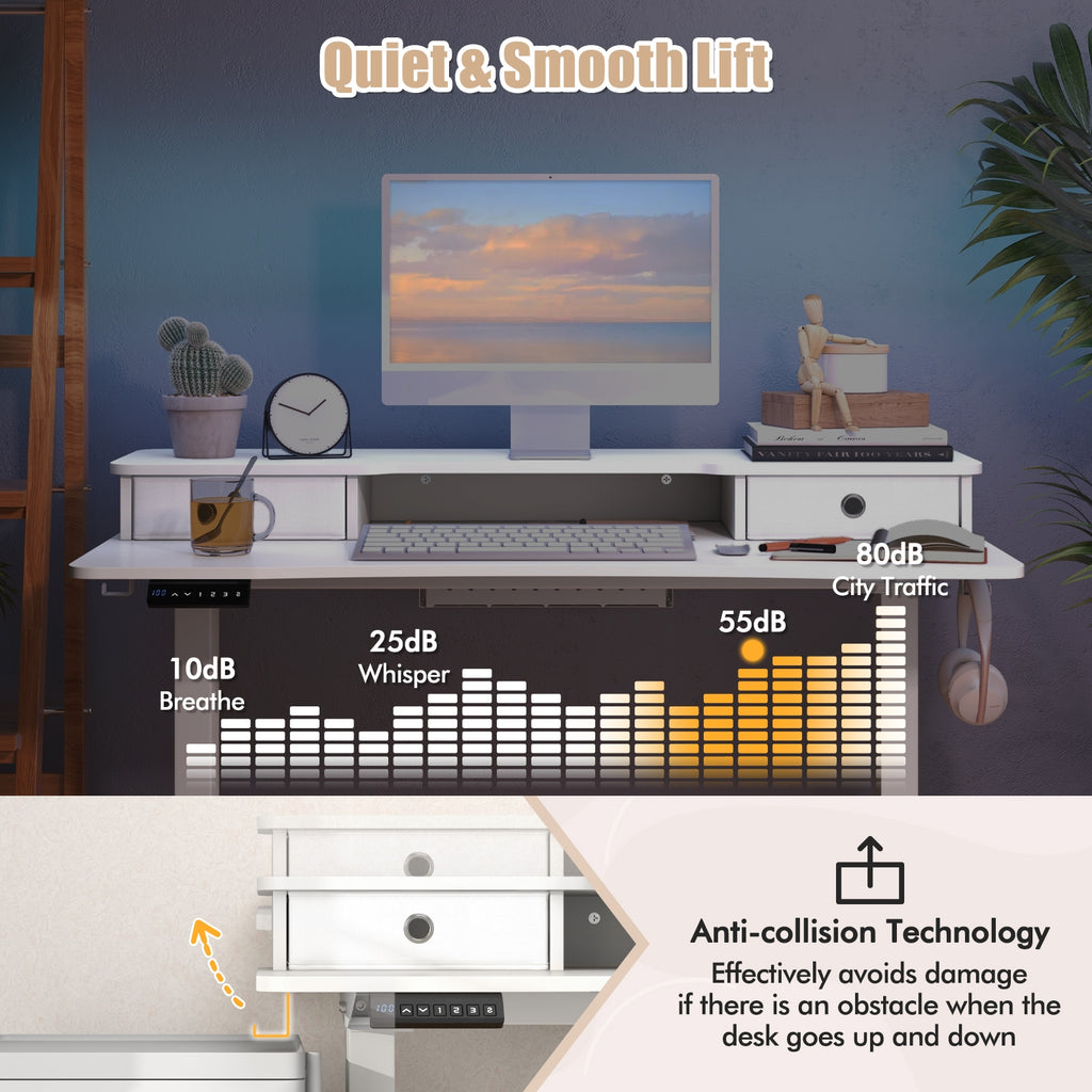 Arlo 48" Electric Height Adjustable Standing Desk with Drawers – White
