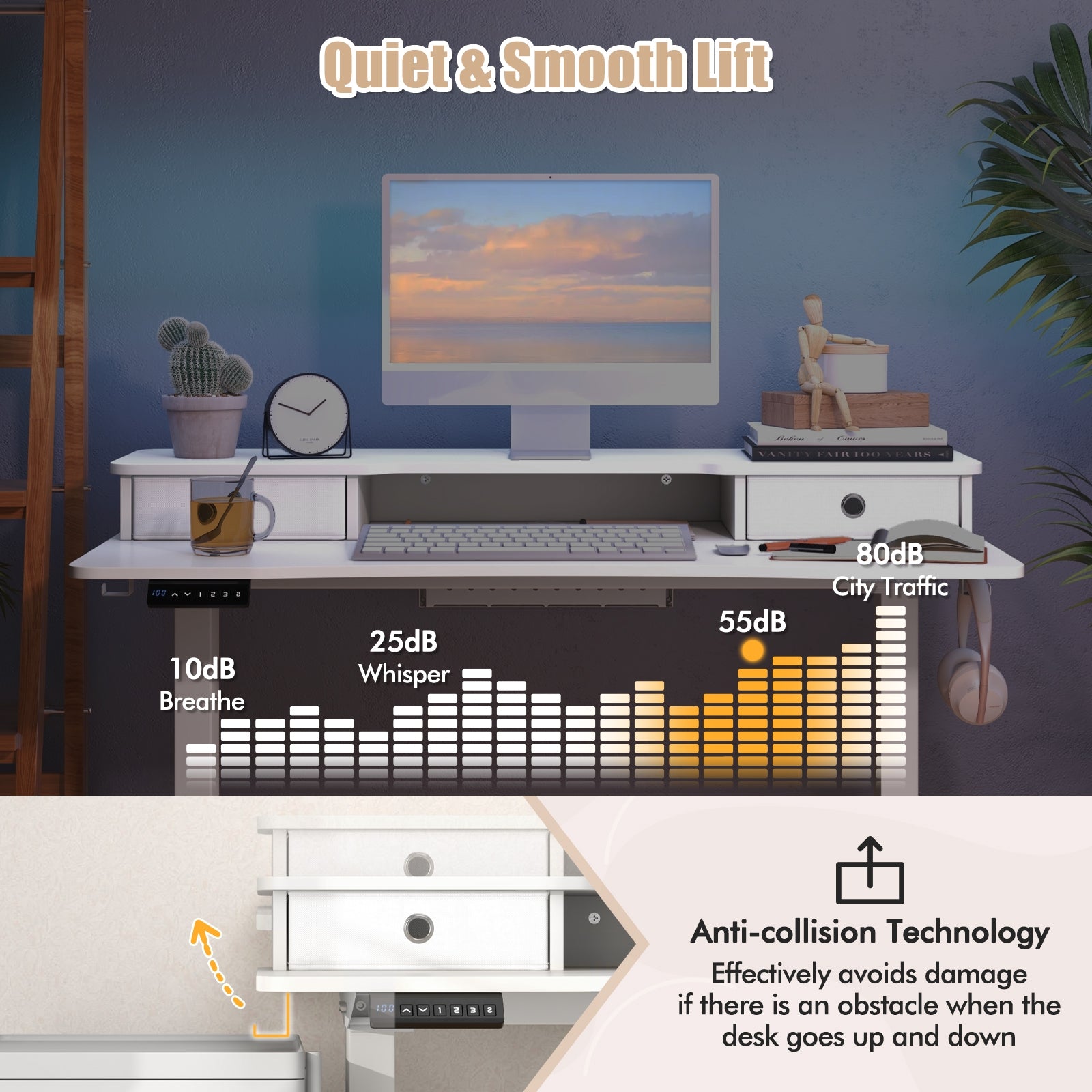 Arlo 48" Electric Height Adjustable Standing Desk with Drawers – White