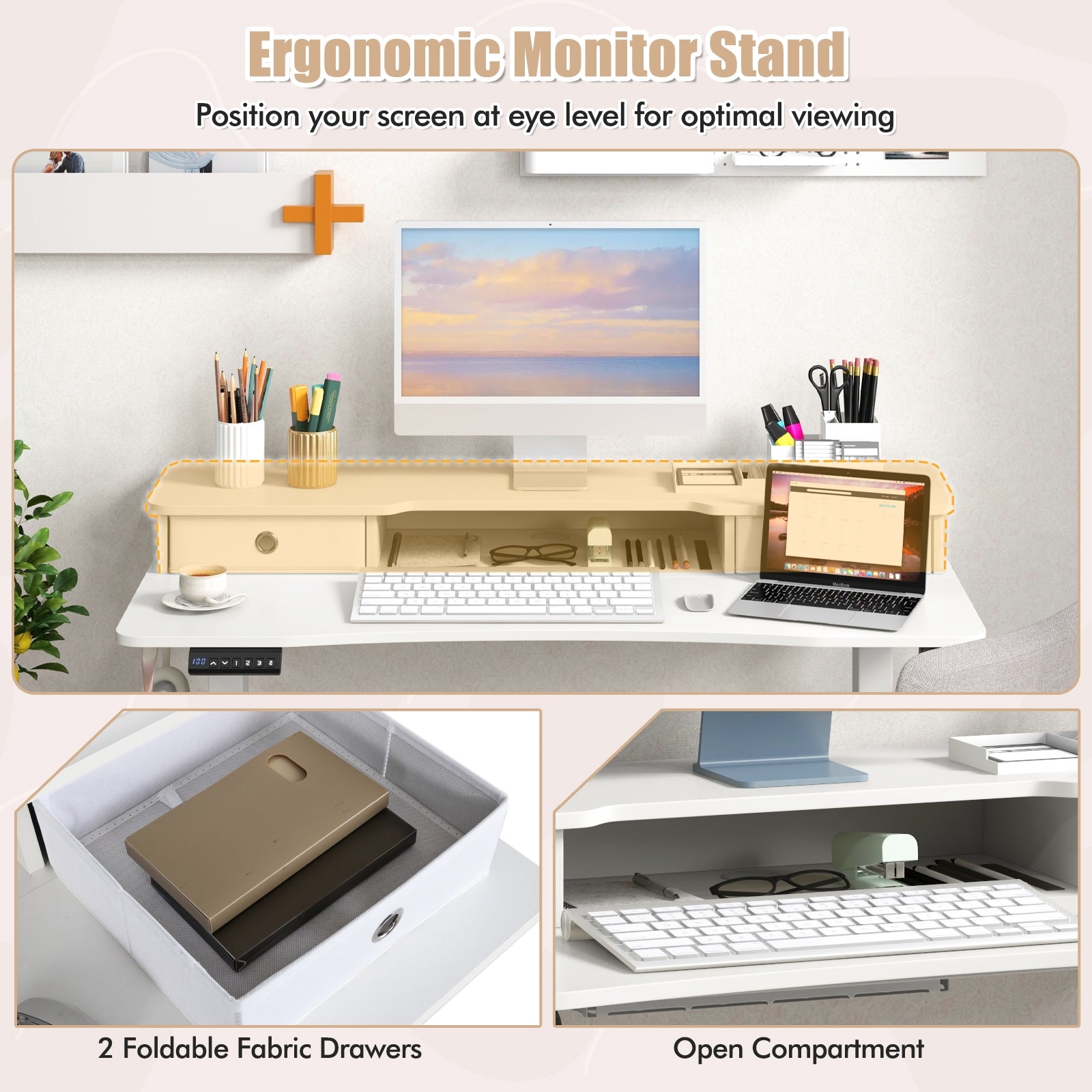 Arlo 48" Electric Height Adjustable Standing Desk with Drawers – White