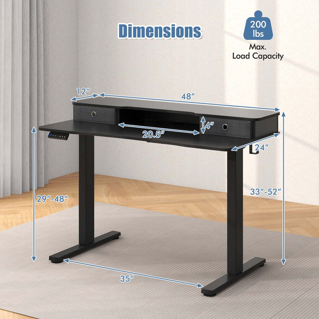 Arlo 48" Electric Height Adjustable Standing Desk with Drawers – Black
