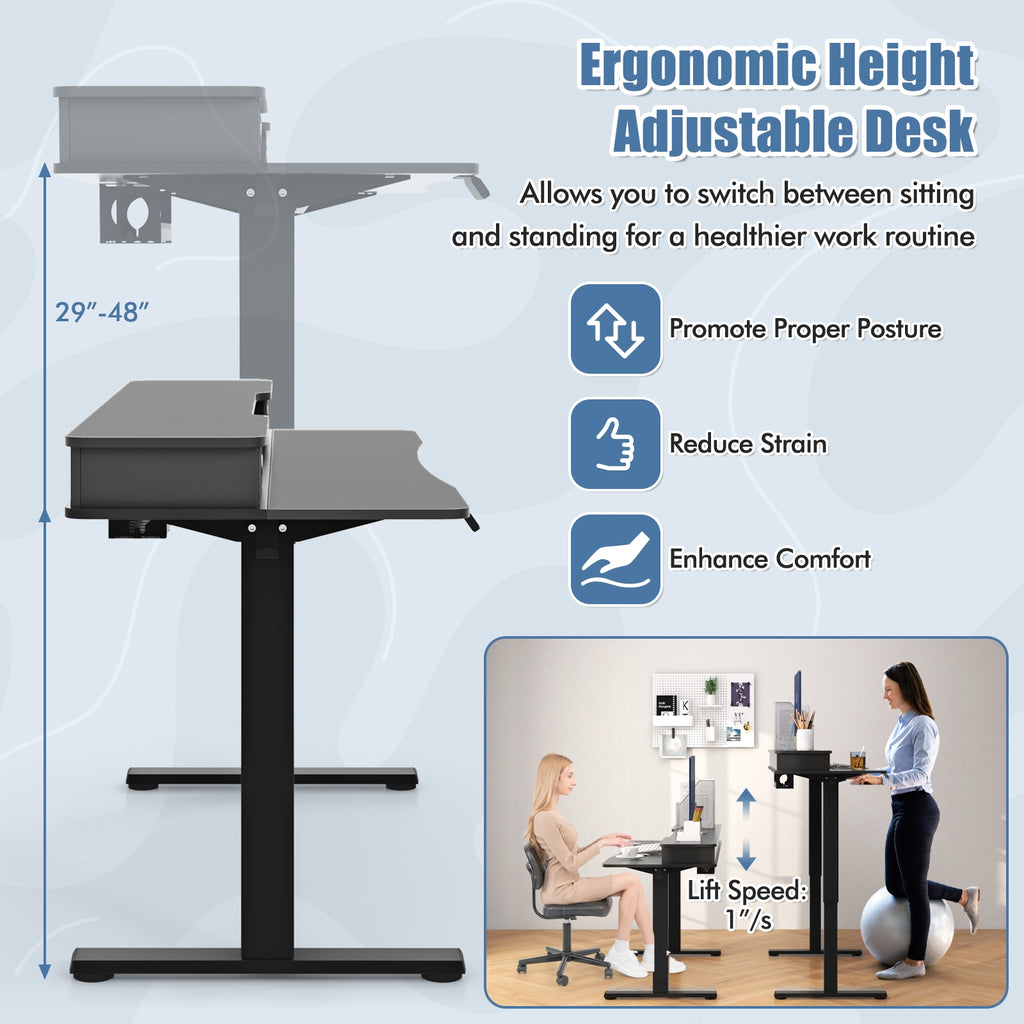 Arlo 48" Electric Height Adjustable Standing Desk with Drawers – Black