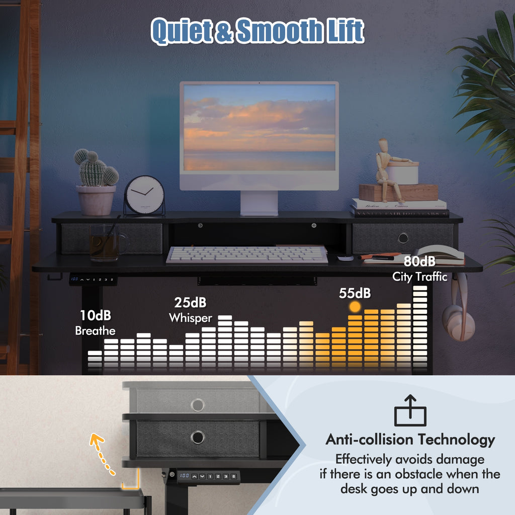 Arlo 48" Electric Height Adjustable Standing Desk with Drawers – Black