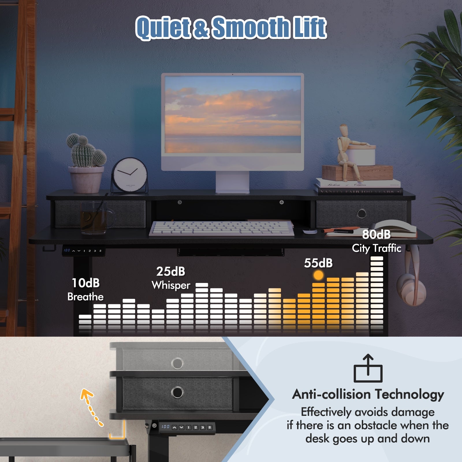 Arlo 48" Electric Height Adjustable Standing Desk with Drawers – Black