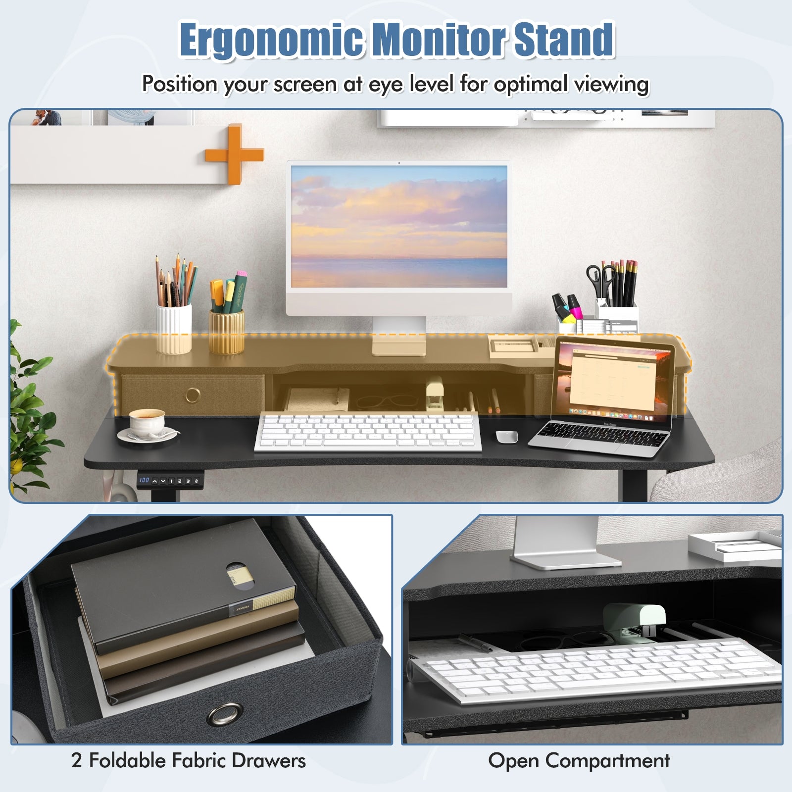Arlo 48" Electric Height Adjustable Standing Desk with Drawers – Black