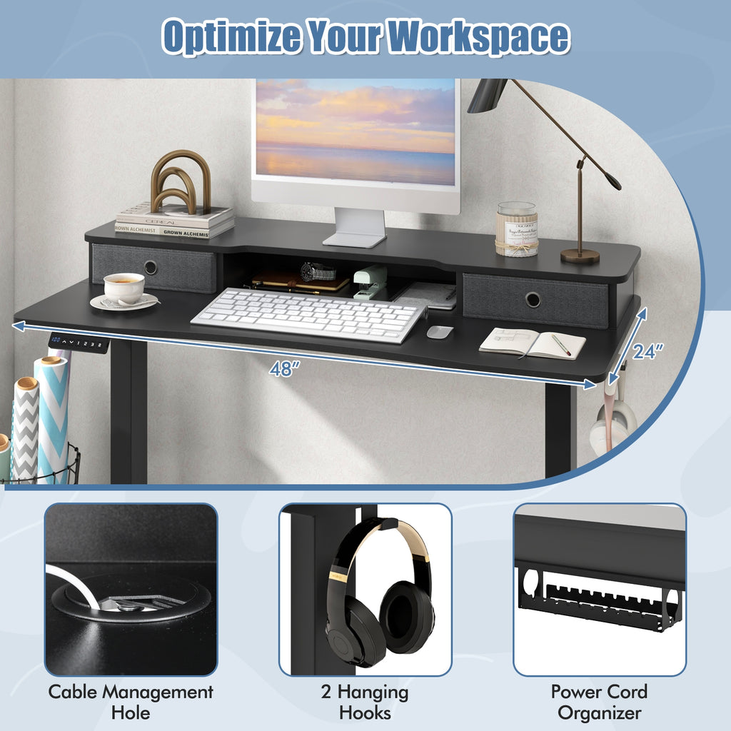 Arlo 48" Electric Height Adjustable Standing Desk with Drawers – Black