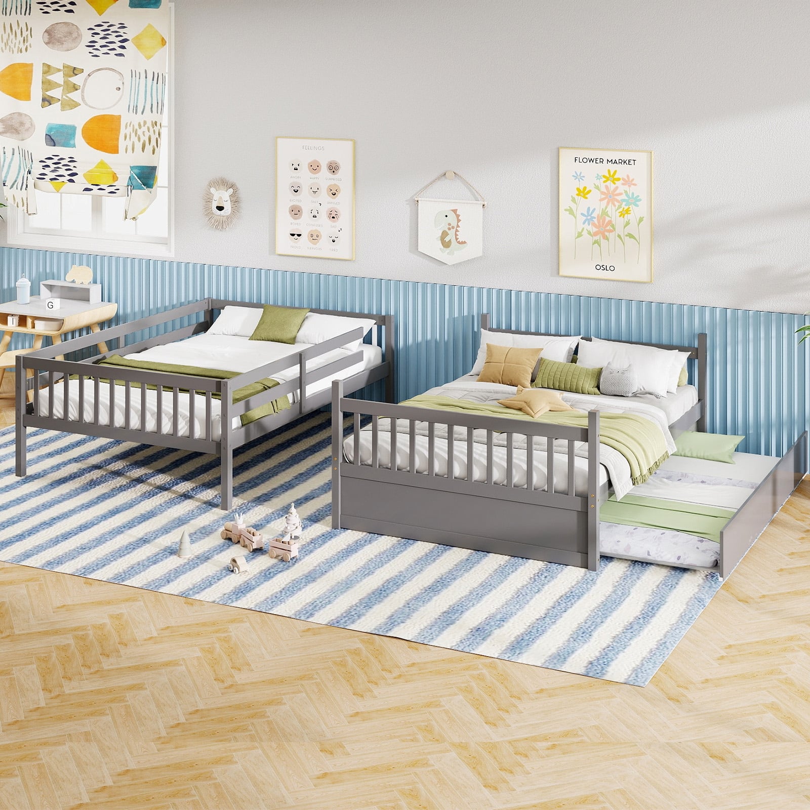 Hudson Full-Over-Full Bunk Bed with Trundle – Grey