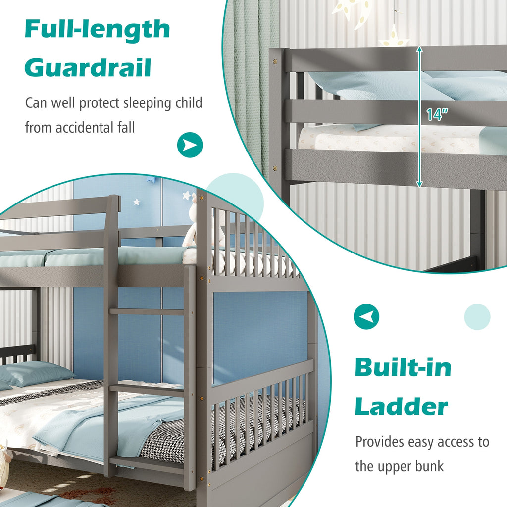 Hudson Full-Over-Full Bunk Bed with Trundle – Grey