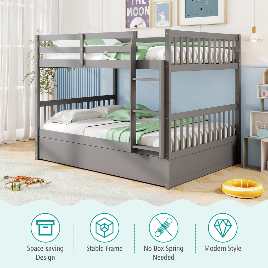 Hudson Full-Over-Full Bunk Bed with Trundle – Grey