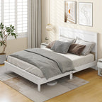 Kelsey Queen Size Platform Bed Frame with High Headboard & Solid Rubber Wood Legs–White
