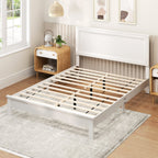 Kelsey Queen Size Platform Bed Frame with High Headboard & Solid Rubber Wood Legs–White