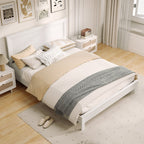 Kelsey Queen Size Platform Bed Frame with High Headboard & Solid Rubber Wood Legs–White
