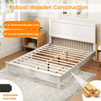 Kelsey Queen Size Platform Bed Frame with High Headboard & Solid Rubber Wood Legs–White