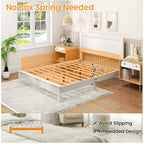 Kelsey Queen Size Platform Bed Frame with High Headboard & Solid Rubber Wood Legs–White