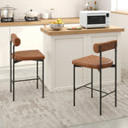 Paige 26” Counter Height Upholstered Stools-Set of 2–PVC Leather Bar Chairs with Backrest-Brown