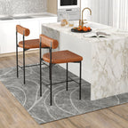 Paige 26” Counter Height Upholstered Stools-Set of 2–PVC Leather Bar Chairs with Backrest-Brown