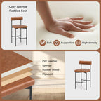Paige 26” Counter Height Upholstered Stools-Set of 2–PVC Leather Bar Chairs with Backrest-Brown