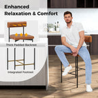 Paige 26” Counter Height Upholstered Stools-Set of 2–PVC Leather Bar Chairs with Backrest-Brown