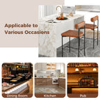 Paige 26” Counter Height Upholstered Stools-Set of 2–PVC Leather Bar Chairs with Backrest-Brown