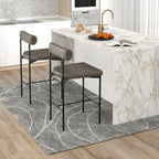 Paige 26” Counter Height Upholstered Stools-Set of 2–PVC Leather Bar Chairs with Backrest-Gray