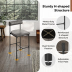 Paige 26” Counter Height Upholstered Stools-Set of 2–PVC Leather Bar Chairs with Backrest-Gray