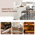Paige 26” Counter Height Upholstered Stools-Set of 2–PVC Leather Bar Chairs with Backrest-Gray