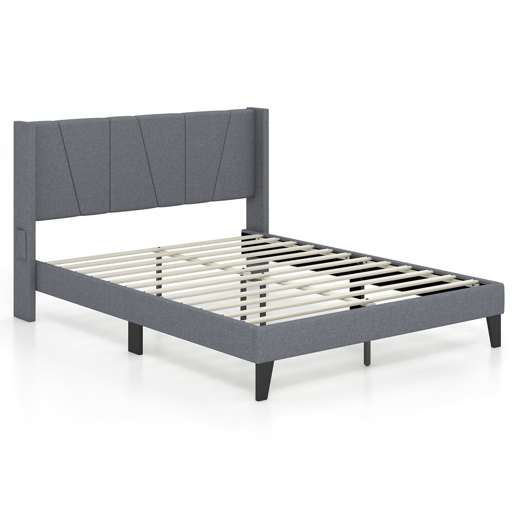 Kylin queen zise bed frame in grey fabric colour