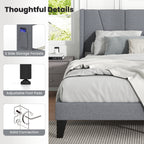 Kylin Bed Frame with Wingback Headboard and Wood Slat Support-Queen Size