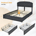 Richmond Modern Upholstered Platform Bed Frame with Adjustable Headboard & 4 Storage Drawers–Queen Size
