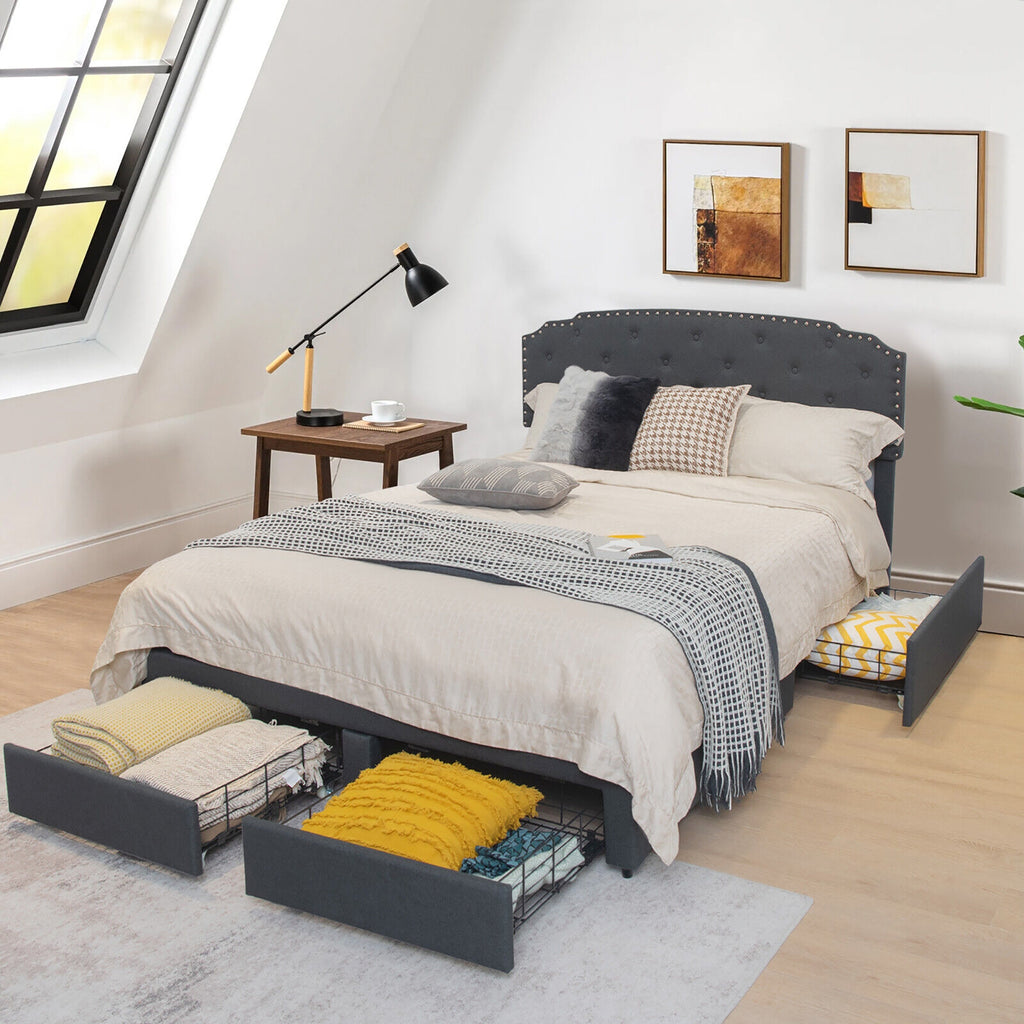 Richmond Modern Upholstered Platform Bed Frame with Adjustable Headboard & 4 Storage Drawers–Full Size