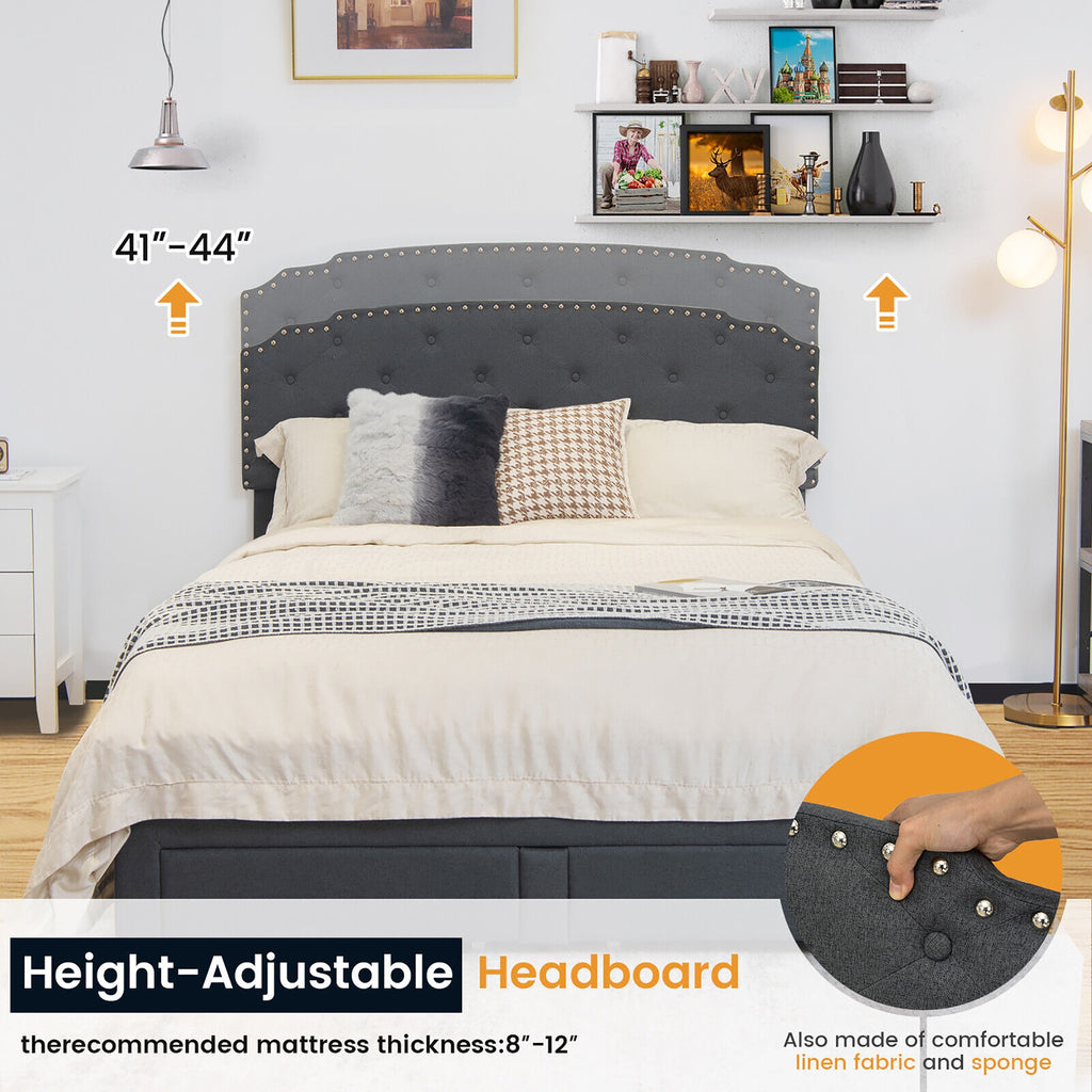 Richmond Modern Upholstered Platform Bed Frame with Adjustable Headboard & 4 Storage Drawers–Full Size