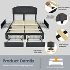 Richmond Modern Upholstered Platform Bed Frame with Adjustable Headboard & 4 Storage Drawers–Full Size