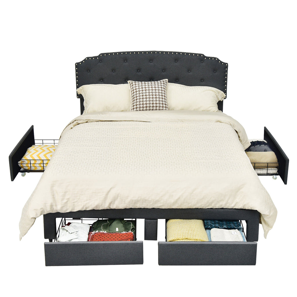 Richmond Modern Upholstered Platform Bed Frame with Adjustable Headboard & 4 Storage Drawers–Full Size
