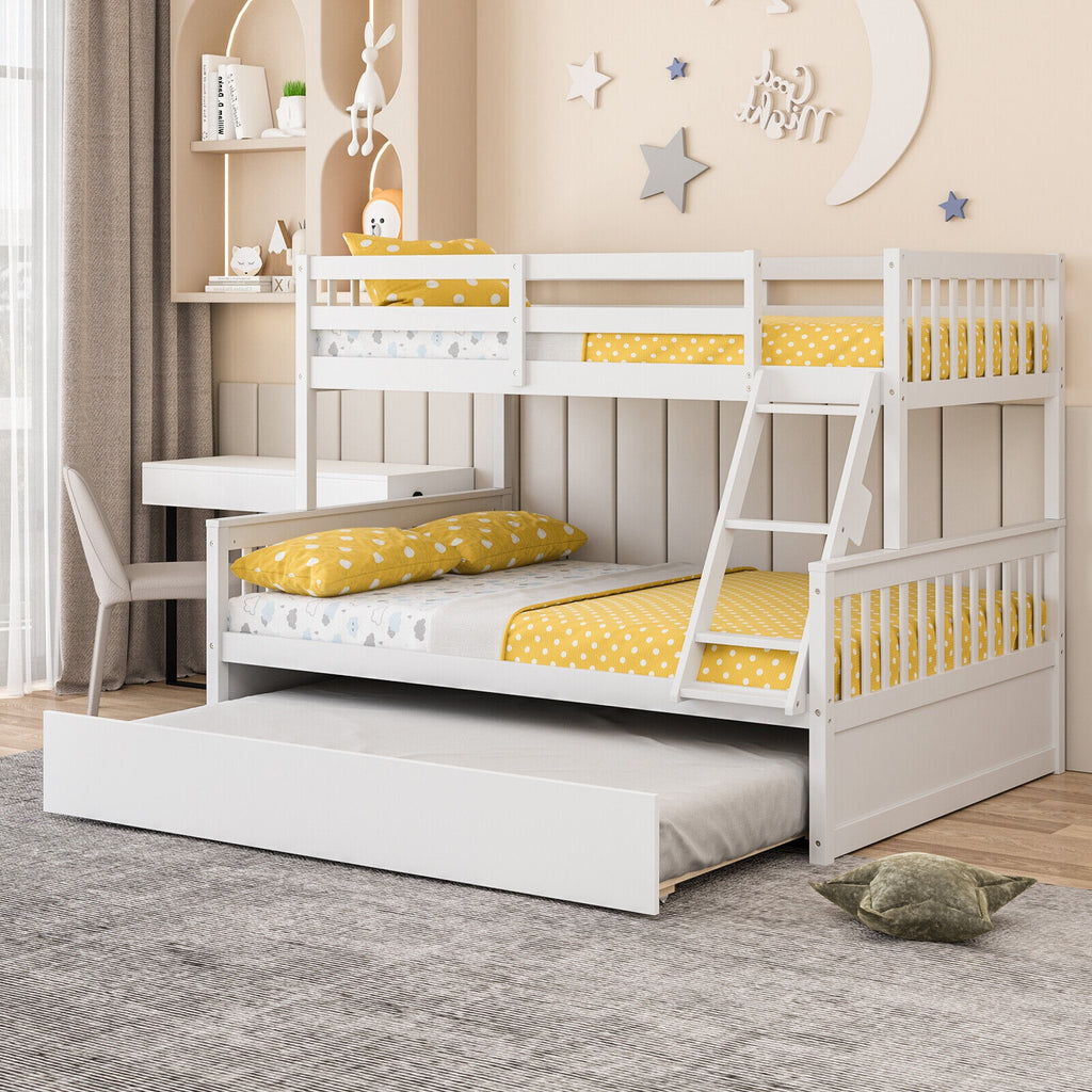 Devin Twin-Over-Full Convertible Bunk Bed with Twin Trundle-White