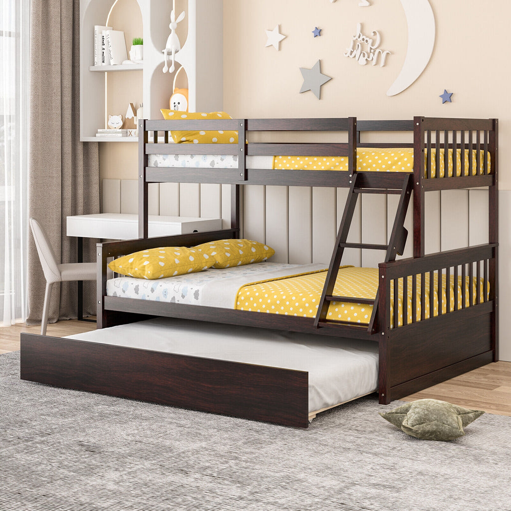 Devin Twin-Over-Full Convertible Bunk Bed with Twin Trundle-Espresso