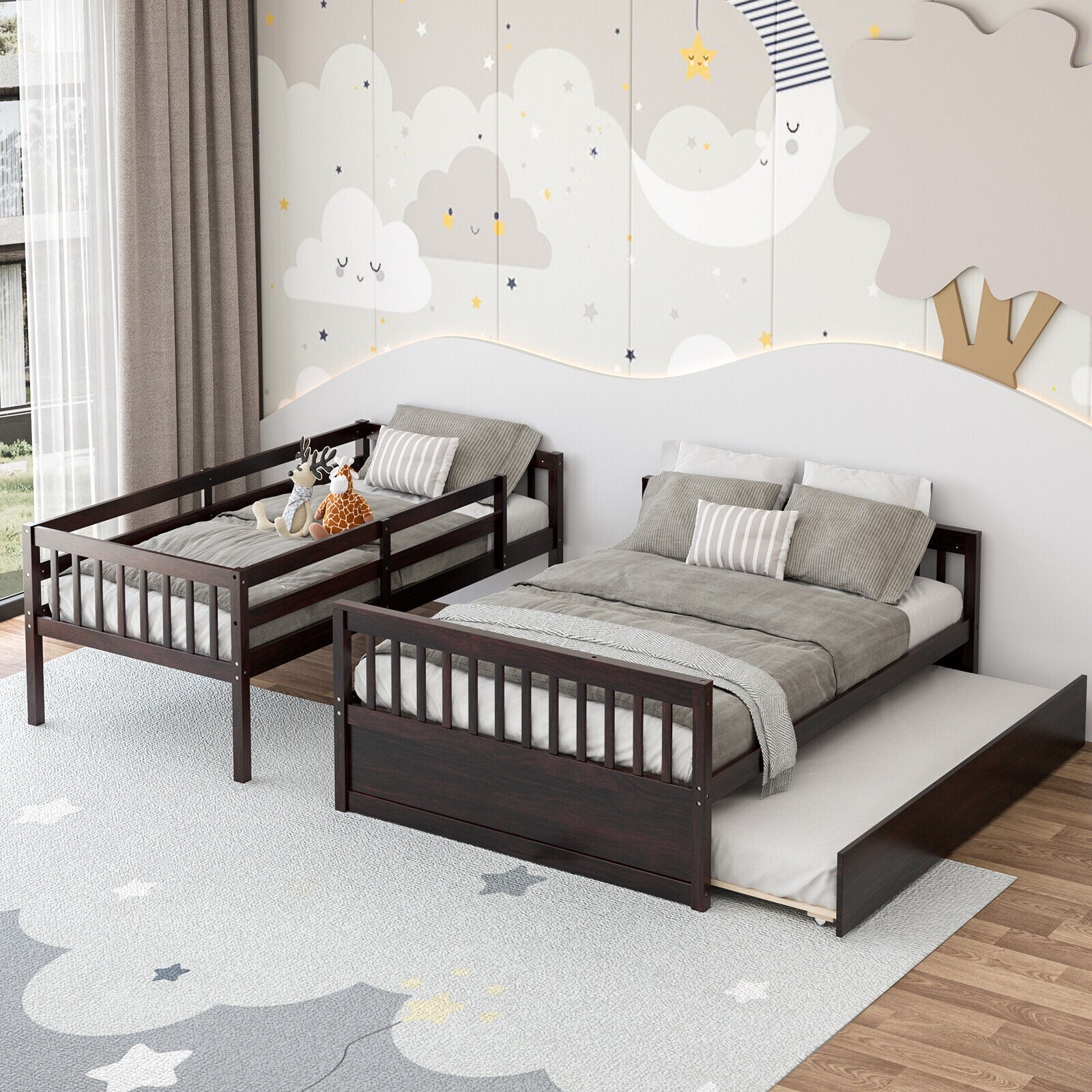 Devin Twin-Over-Full Convertible Bunk Bed with Twin Trundle-Espresso