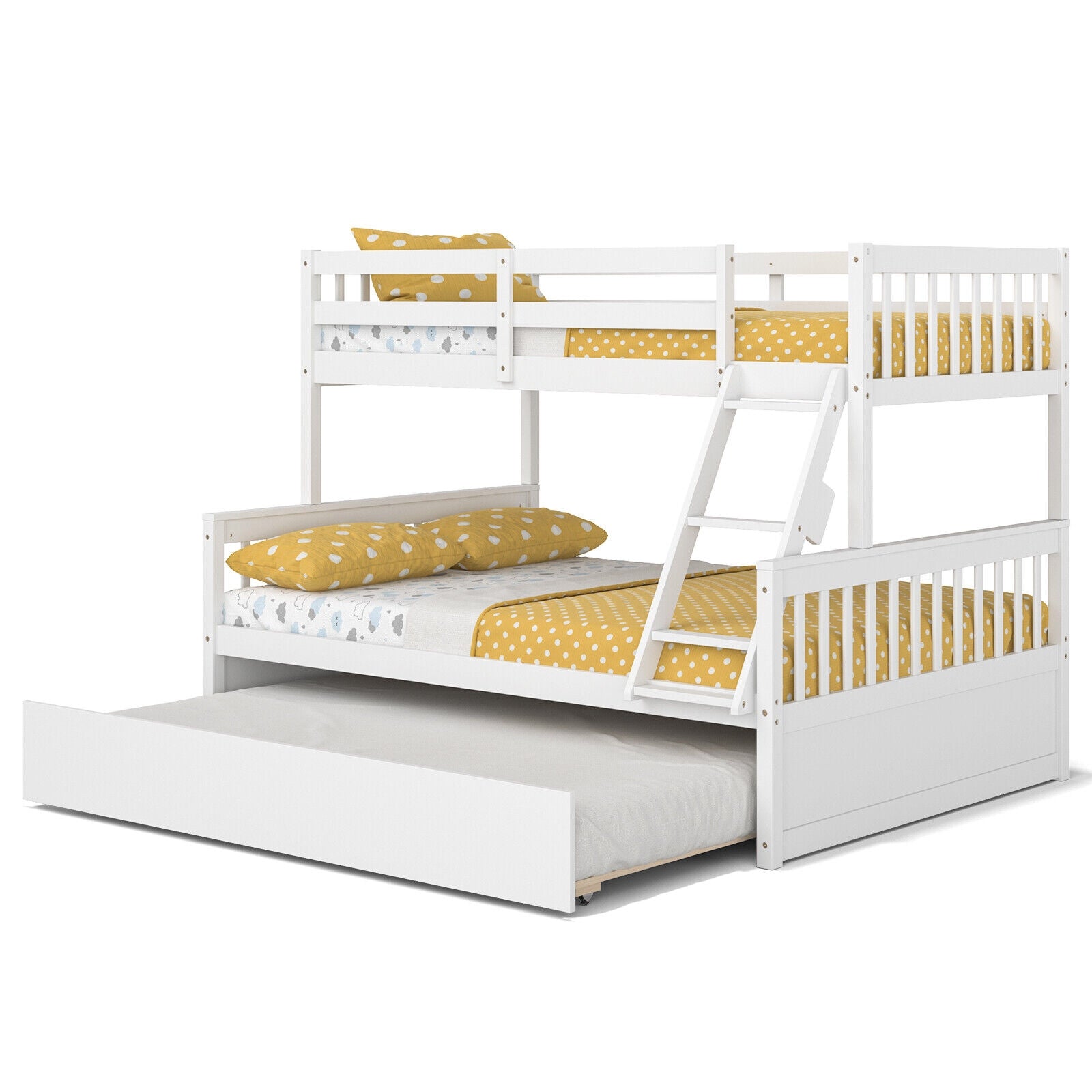 Devin Twin-Over-Full Convertible Bunk Bed with Twin Trundle-White