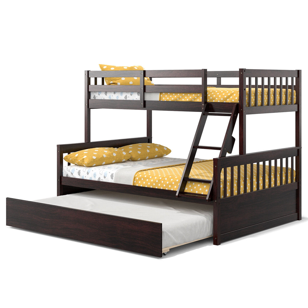 Devin Twin-Over-Full Convertible Bunk Bed with Twin Trundle-Espresso