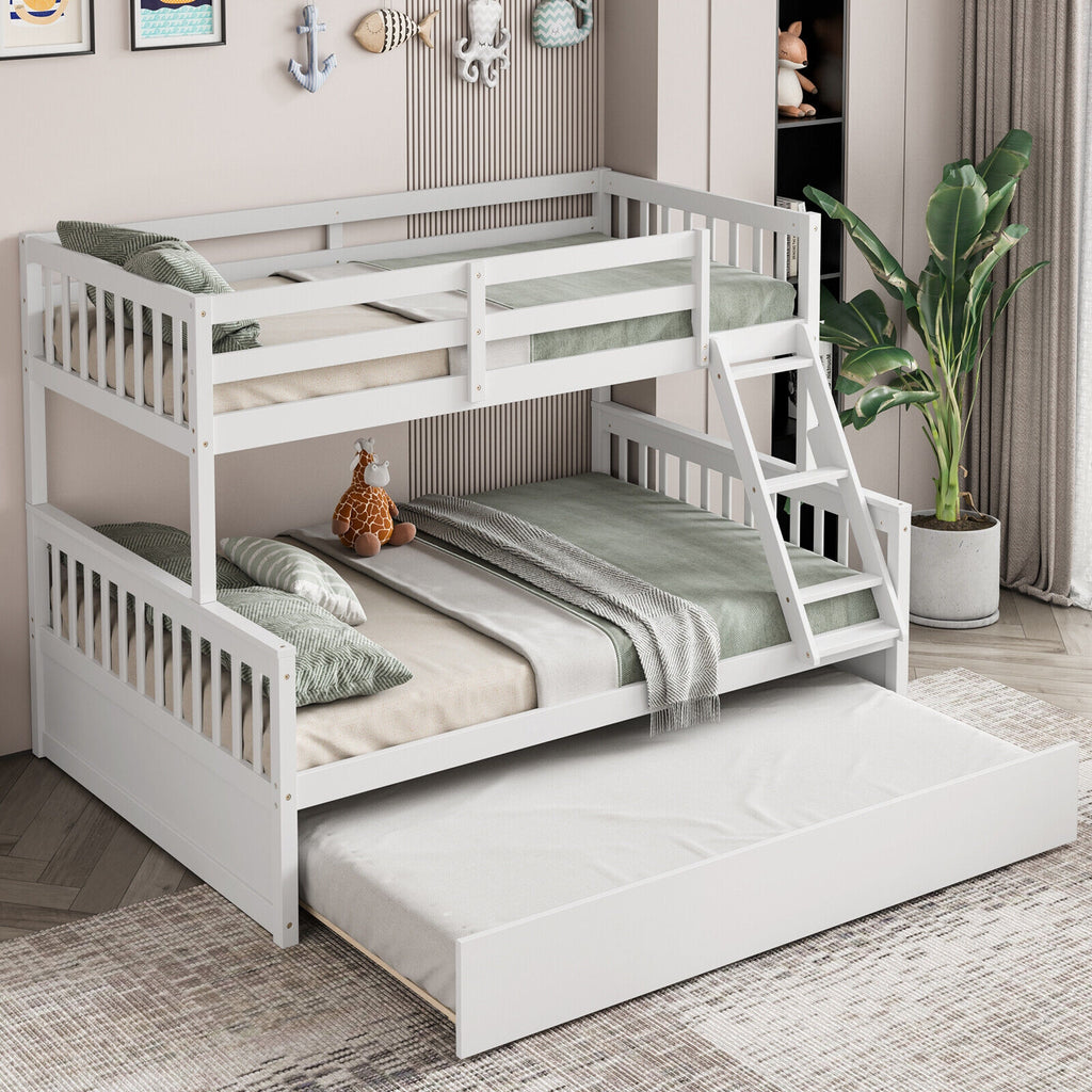 Devin Twin-Over-Full Convertible Bunk Bed with Twin Trundle-White