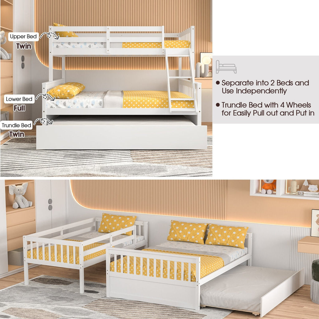 Devin Twin-Over-Full Convertible Bunk Bed with Twin Trundle-White