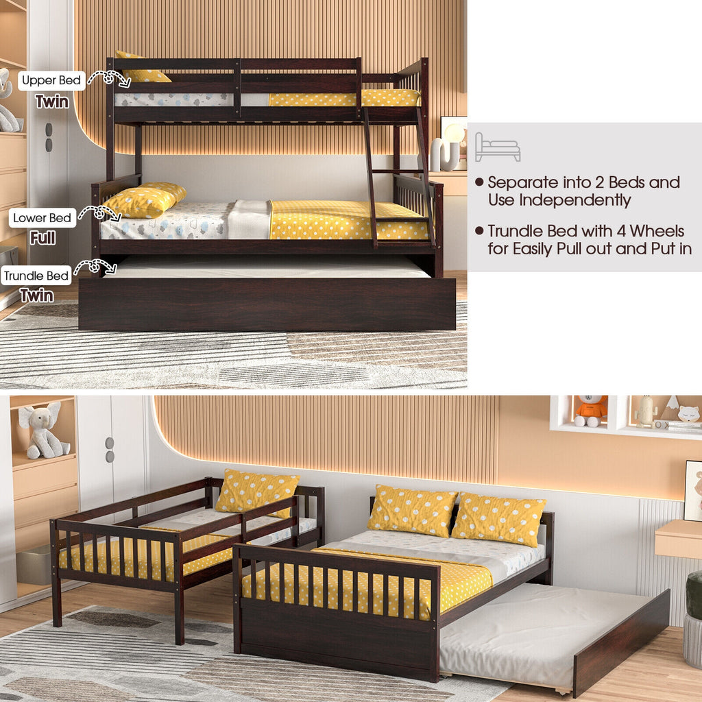 Devin Twin-Over-Full Convertible Bunk Bed with Twin Trundle-Espresso