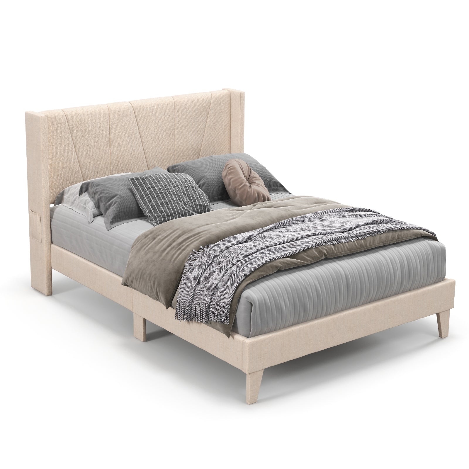 Nova full size bed frame in fabric material and modern design