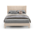 Nova Upholstered Bed Frame with Geometric Wingback Headboard-Queen Size(Beige)