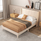 Nova Upholstered Bed Frame with Geometric Wingback Headboard-Full Size(Beige)