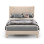 Nova Upholstered Bed Frame with Geometric Wingback Headboard-Full Size(Beige)