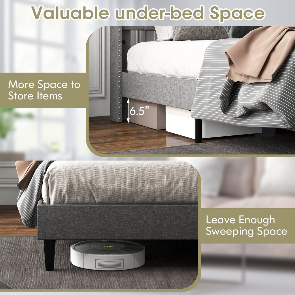 Marlow Upholstered Platform Bed with Button Tufted Headboard–Queen Size