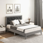 Dorian Velvet Platform Bed with High Headboard & Wooden Slats–Full Size