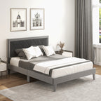 Dorian Velvet Platform Bed with High Headboard & Wooden Slats–Queen Size